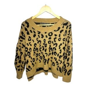 HYFVE Women's‎ Size M Tan Black Leopard Print Knit Crew Neck Sweater Pullover